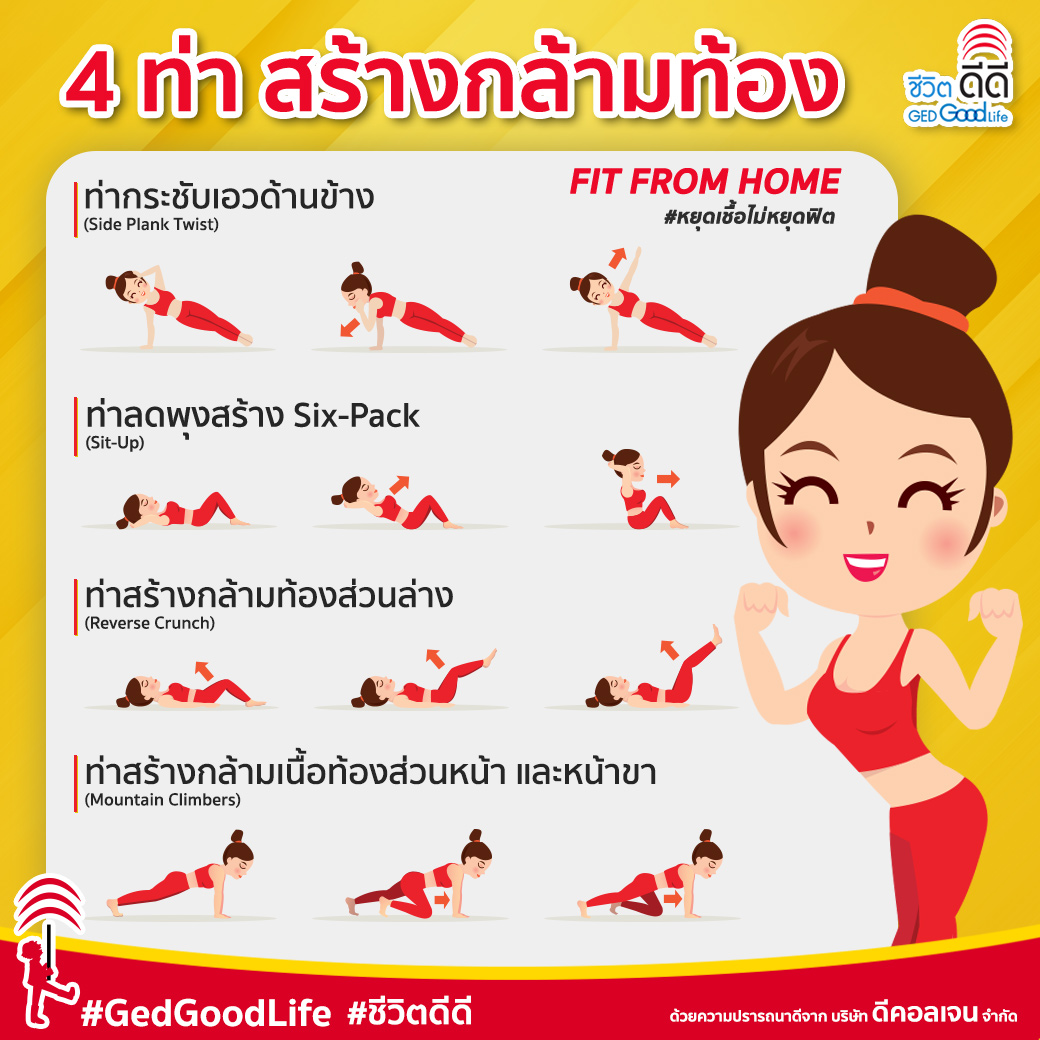 4 ท่า สร้างกล้ามท้อง อยู่บ้านก็ฟิตได้! | Ged Good Life ชีวิตดีดี